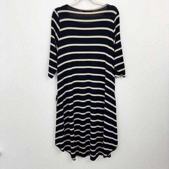 Alembika Womens Tunic Top Size M Lagenlook Striped Flowy Long Black Tan - Picture 4 of 9